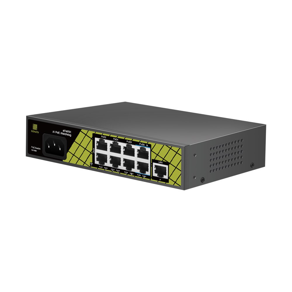 GENATA 8+1 Port 100Mbps PoE Switch with Watchdog for Enhanced Surveillance & Network Systems