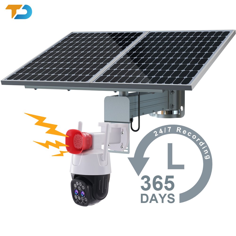 TecDeft Solar PTZ Sim Card Dual Lens 4mp+4mp 10x optics Zoom Security Wireless Wifi Speaker Alert Network Solar Camera For Farm