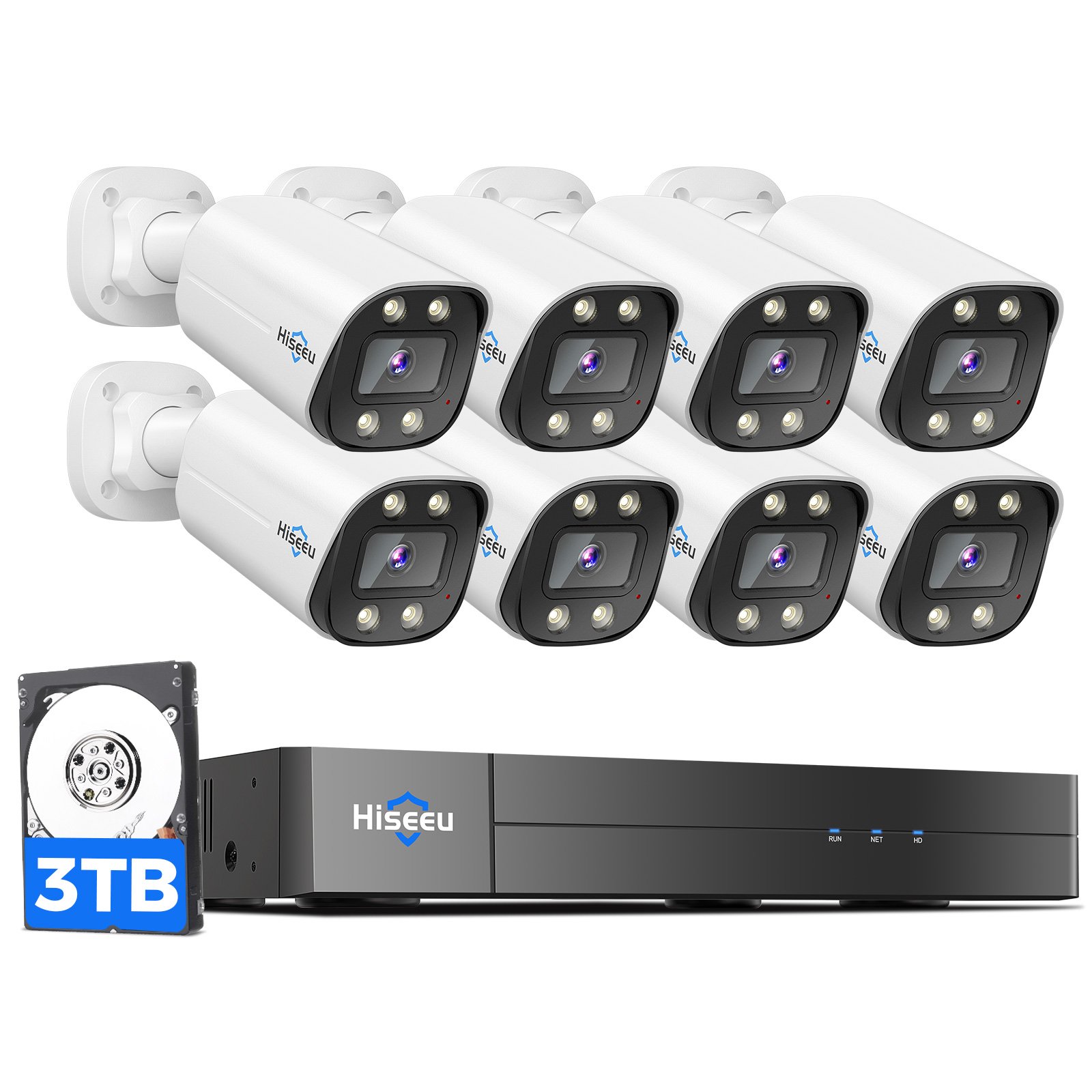 Hiseeu H.265 4K 8MP Color Night Vision 8-Channel POE NVR Outdoor IP Surveillance Security Camera System