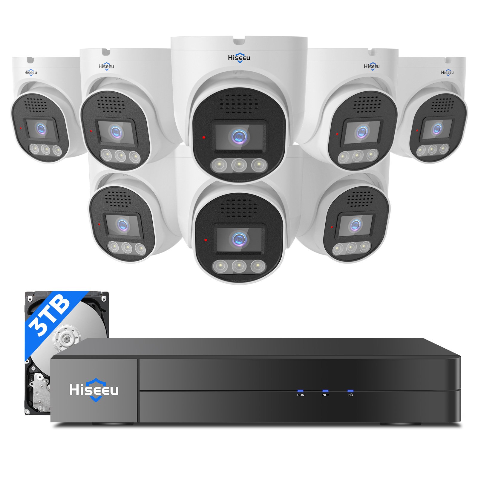 Hiseeu H.265 4K 8MP Color Night Vision 8-Channel POE NVR Outdoor IP Surveillance Security Camera System