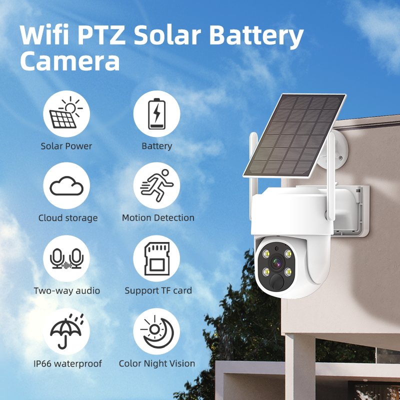 10.1'' LCD CCTV Kit Wireless Solar Power Security PTZ Camera System Wireless WiFi Outdoor Solar CCTV Camera Surveillance System