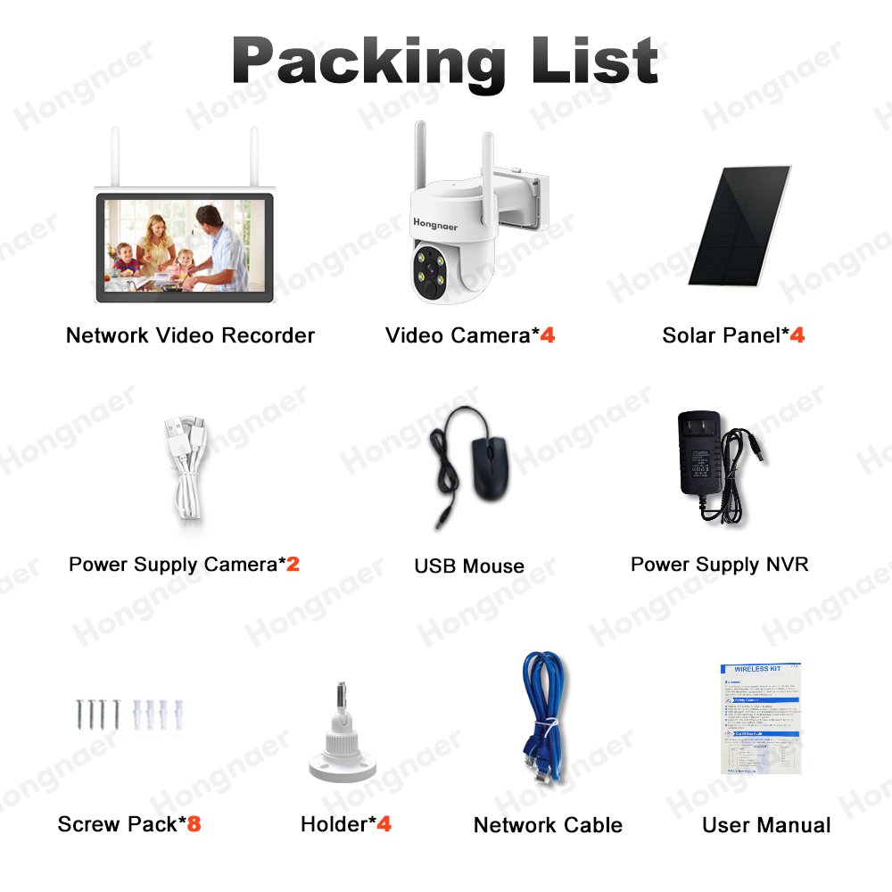 10.1'' LCD CCTV Kit Wireless Solar Power Security PTZ Camera System Wireless WiFi Outdoor Solar CCTV Camera Surveillance System
