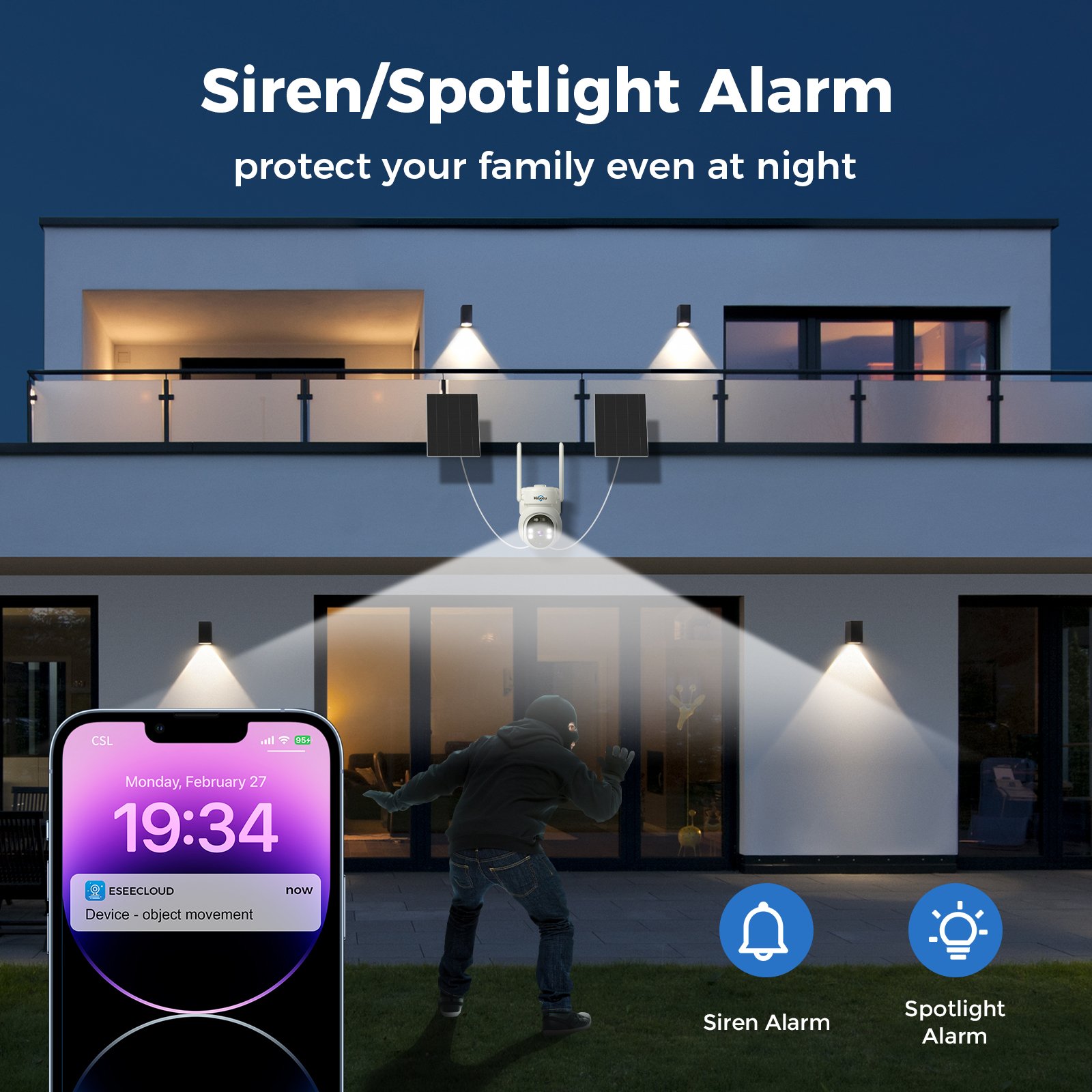 Hiseeu 24/7 recording 4MP outdoor color night vision wireless WiFi security CCTV camera video surveillance system Ptz solar