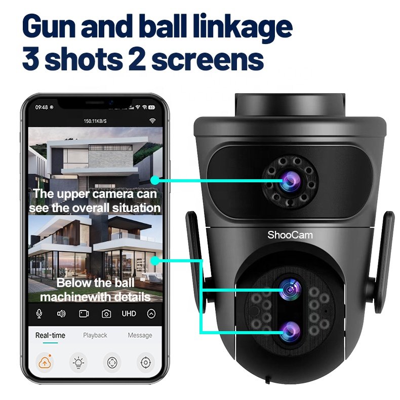 IPC 360 4k 10x Optical Zoom Outdoor Wifi Camera Dual Screen Security System With Motion Detection PTZ 360 Surveillance Camera