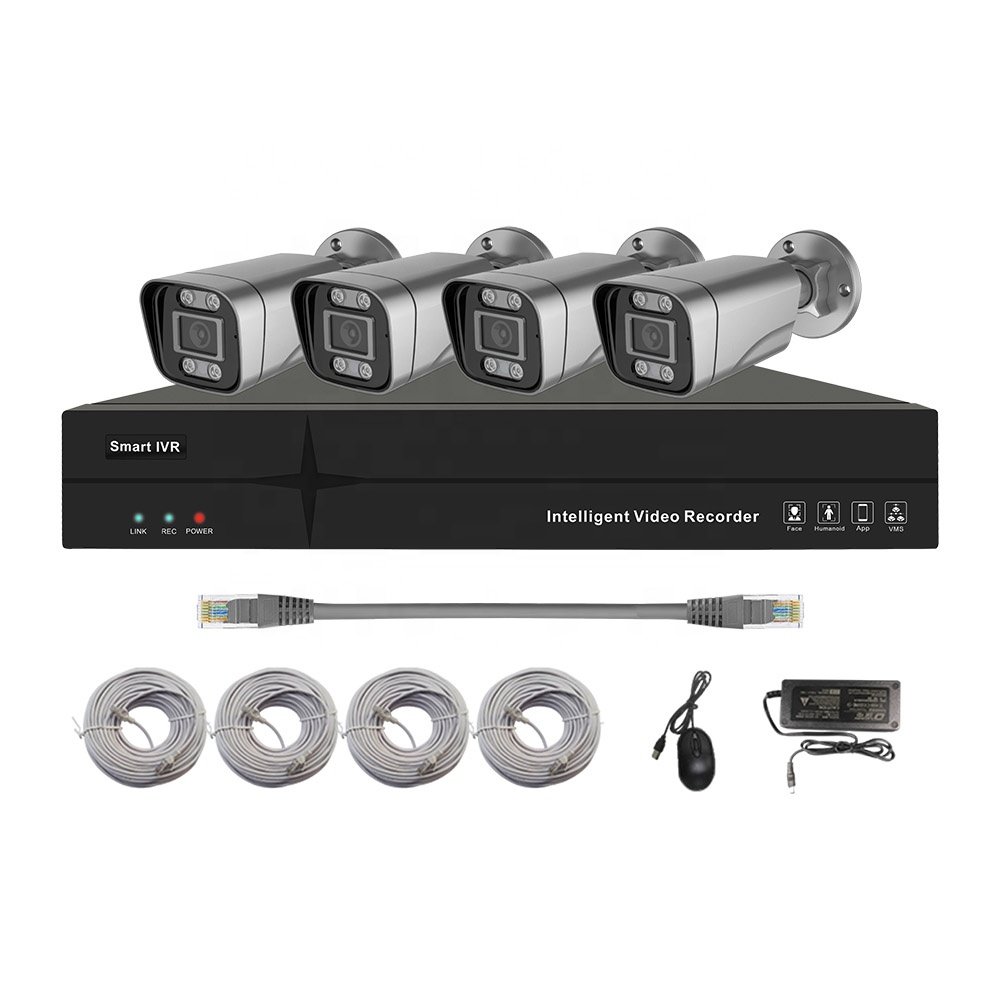 16CH 8MP AI PoE NVR kit made of 1 pice 16CH PoE NVR + 16PCS 8MP two-way audio dual light PoE bullet cameras + 16PCS data cables