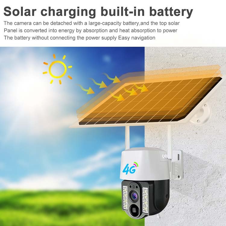 Rscamtom 3MP V380 Solar CCTV Camera Outdoor Waterproof Security Camera Colorful Night Vision Audio Auto Tracking 4G Solar Camera