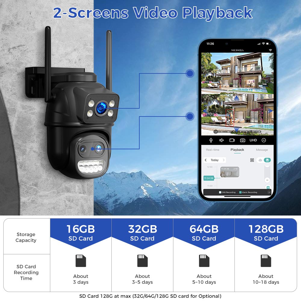 OEM Black 8X Zoom three lens H.265 motion tracking 9MP IP outdoor Ptz WiFi wireless CCTV security camera system
