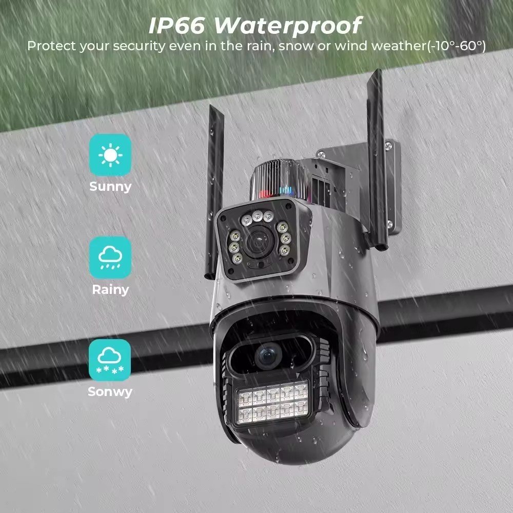ICSEE Sim Card 4k 10x Zoom Surveil Outdoor Security Camera Alarm Linkage Dual Lens Cctv wifi Solar Ptz Camera