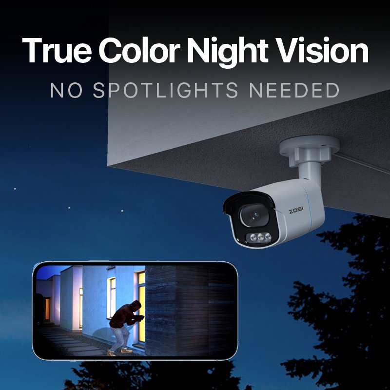 0 Lux Low Light F1.0 Full Color Night Camera Aurora Lux 5MP PoE System Bullet Outdoor Security Monitor 3K CCTV Camera Kits