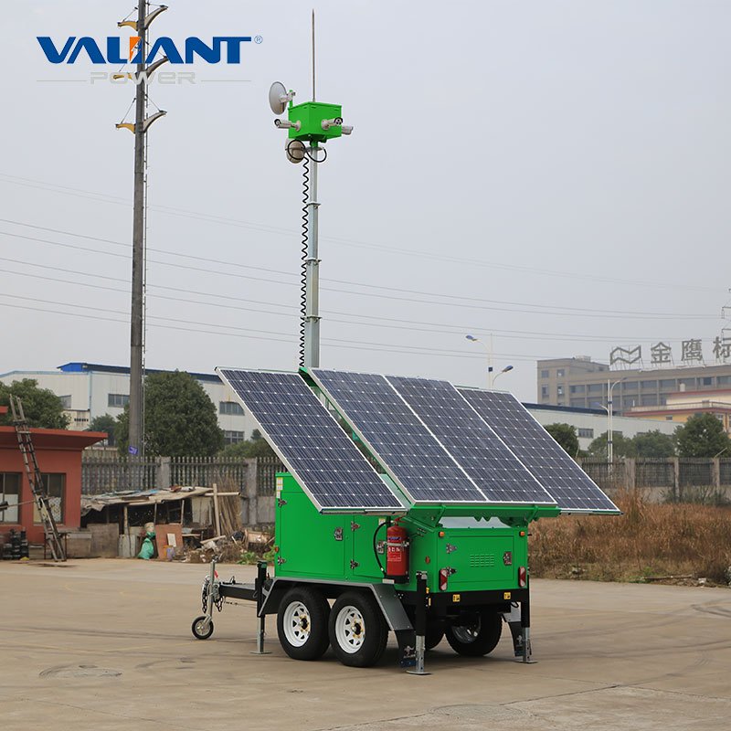 Surveillance System Solar Panel Trailer CCTV Camera Tower With Rechargeable Batteries