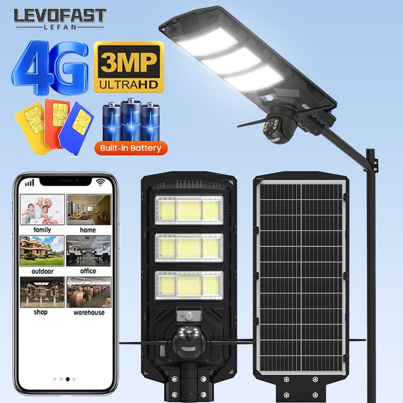LEVOFAST All-in-One Solar Cctv Security System 3MP Wifi Camera IP66 300W Solar Street Led Lamp Flood Light 4G Waterproof Camera