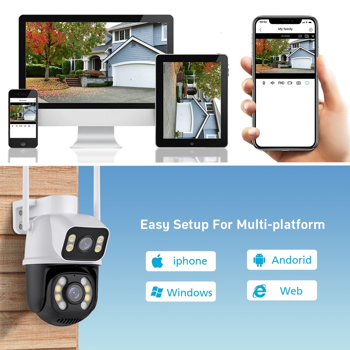 4K Wifi Camera System Dual Lens 8ch Nvr Two Way Audio IP66 Waterproof Xmeye Humanoid Detection CCTV Network Security Cameras