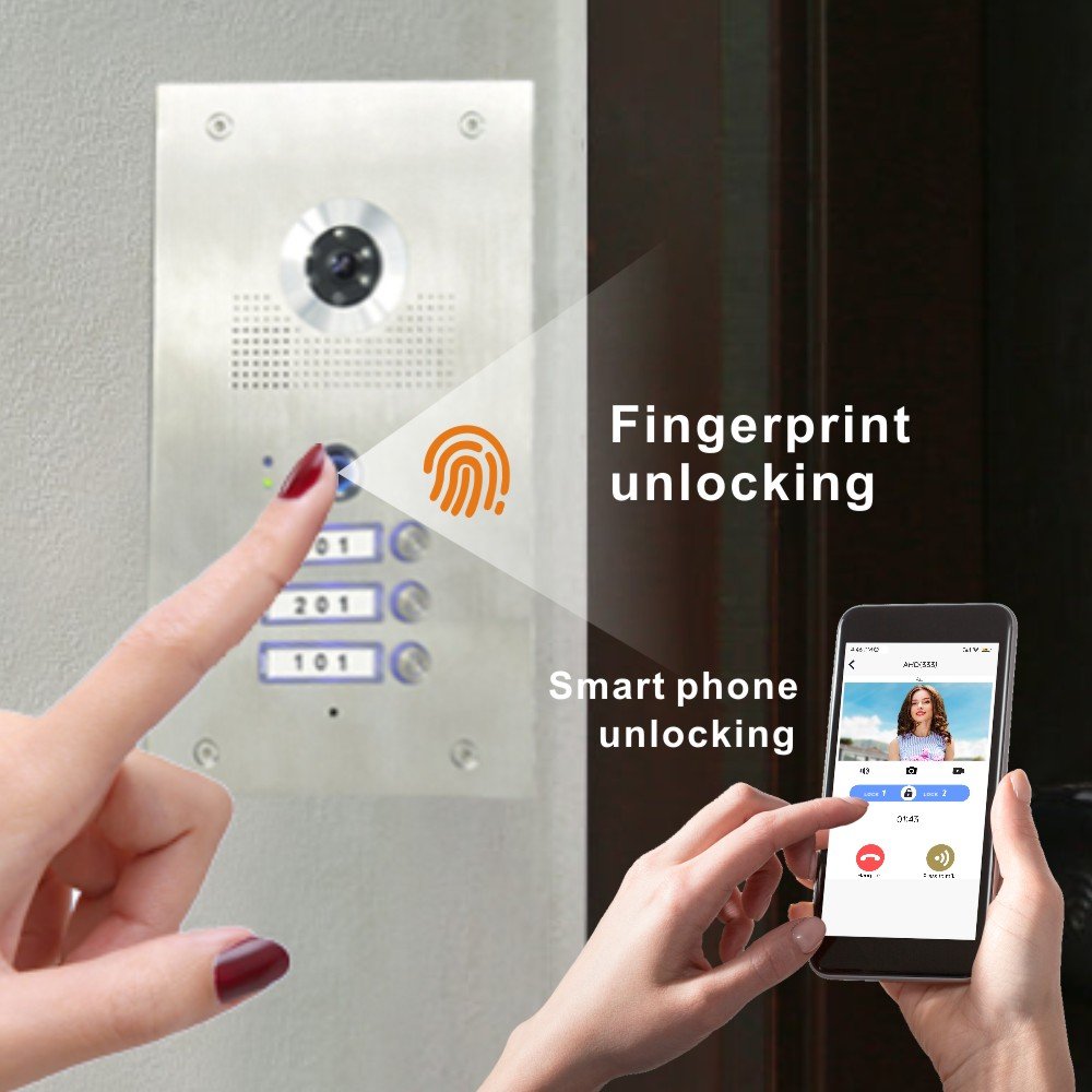 7" wifi monitor and Fingerprint unlocking panel with wide view angle 170 for 2-wire BUS WIFI building video intercom system