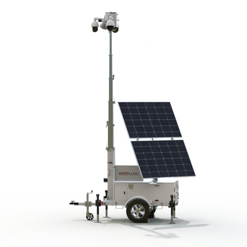 App Control CCTV System Dual Facial Solar Panel Rotated Mobile Surveillance Tower
