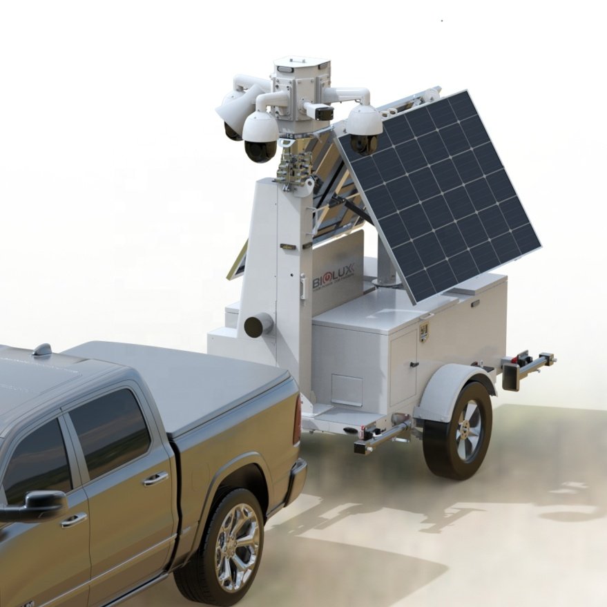 App Control CCTV System Dual Facial Solar Panel Rotated Mobile Surveillance Tower