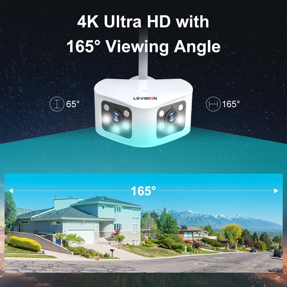 LS VISION 6MP Dual Lens Panoramic 10X wifi Camera Smart IR AI Security Camera IP 165 FOV Surveillance CCTV Camera