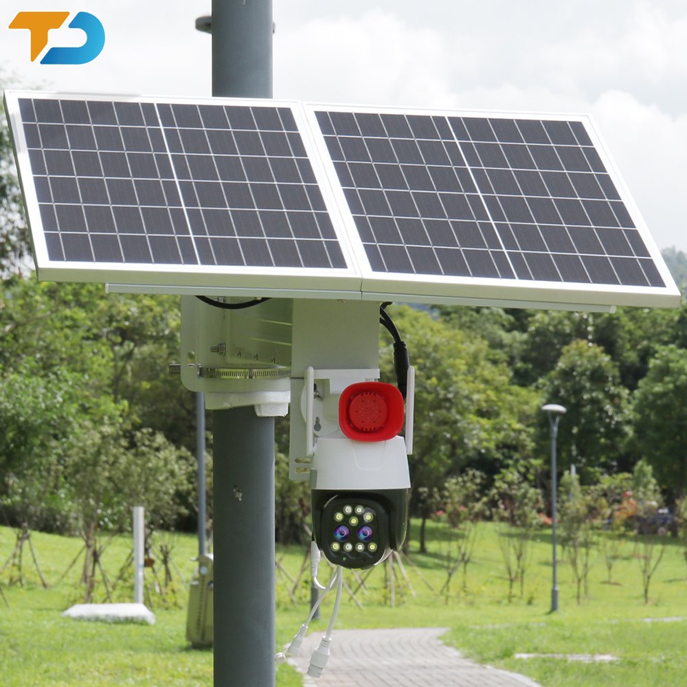 TecDeft Dual Lens 4mp 10x Zoom PTZ Security Wireless Wifi 4g Speaker Alert Network Solar Camera 4g Sim Card For Farm