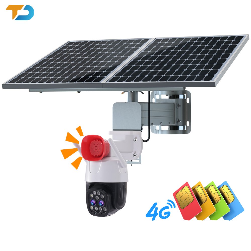TecDeft Dual Lens 4mp 10x Zoom PTZ Security Wireless Wifi 4g Speaker Alert Network Solar Camera 4g Sim Card For Farm