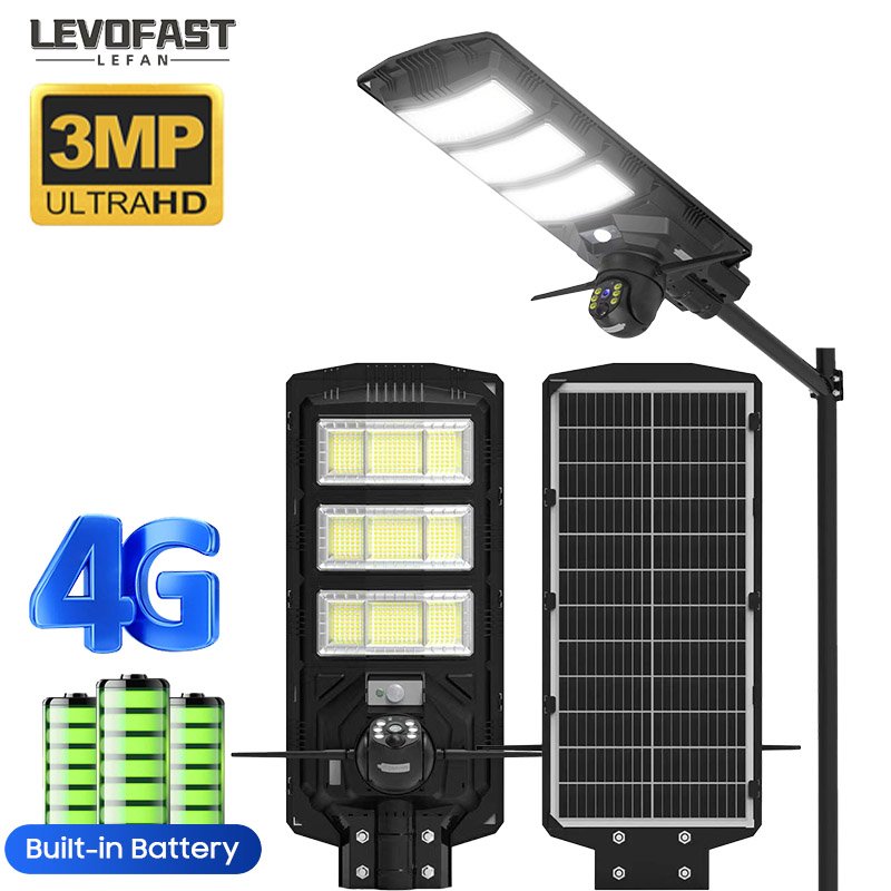 LEVOFAST Smart Wireless Solar power Security camera 3MP Cctv Outdoor Wifi 200W 300W Solar Floodlight 4G sim card Ip V380 Camera