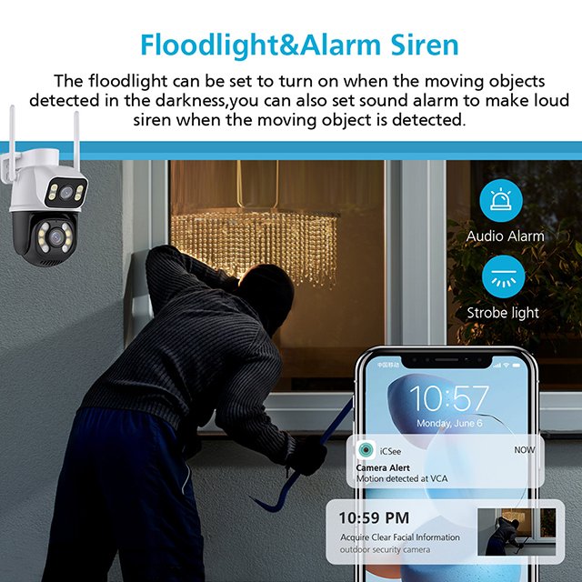8MP 4K Dual Lens Camera PTZ Wifi Ai Human Detect Auto Tracking Outdoor CCTV Surveillance Cameras ICSees App