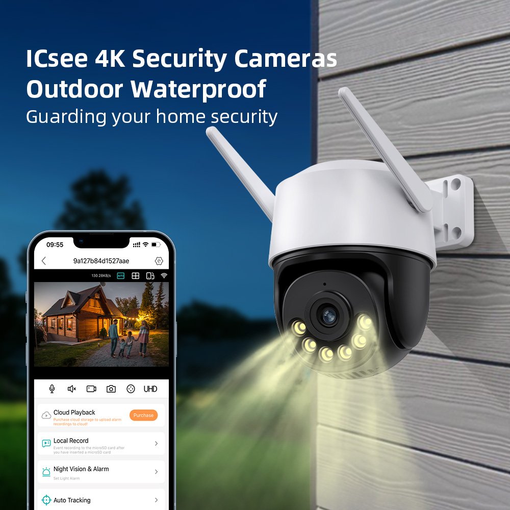 Icsee APP Wireless Outdoor Security Camera 4MP IP CCTV Security Camera With Color Night Vision PTZ IP Anti Thief Network Camera