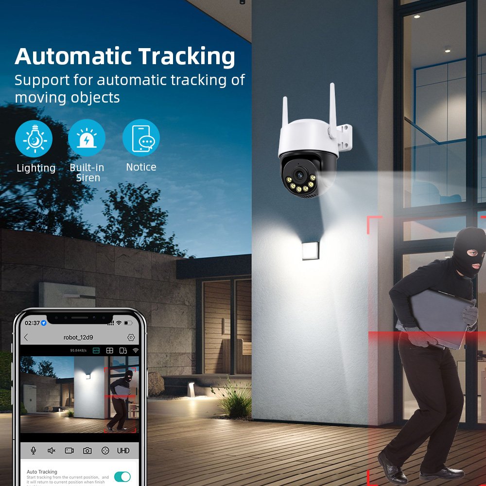 Icsee APP Wireless Outdoor Security Camera 4MP IP CCTV Security Camera With Color Night Vision PTZ IP Anti Thief Network Camera