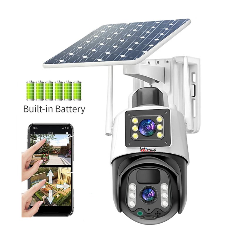 Wistino 6MP Dual lens Surveillance PTZ Battery Camera Color Night Vision PIR Detection Audio Solar Camera Sim 4G