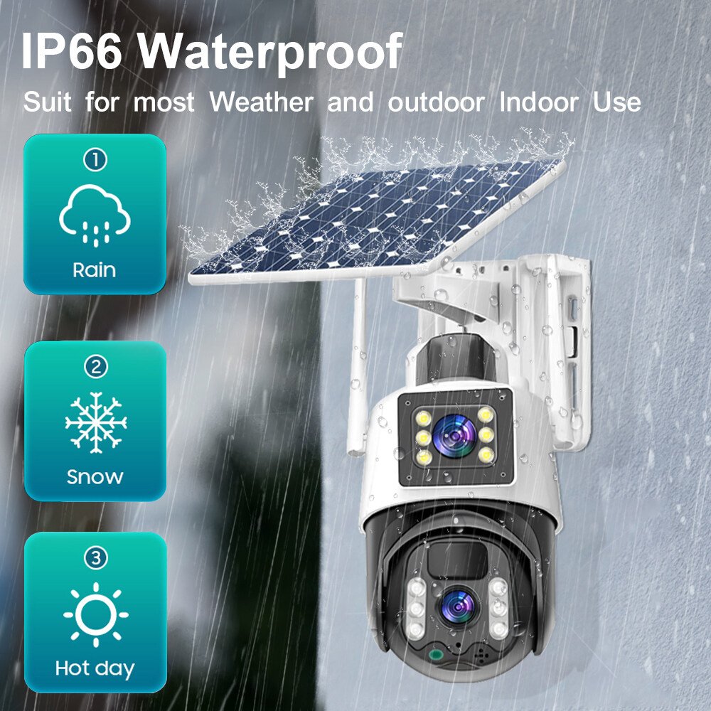 Wistino 6MP Dual lens Surveillance PTZ Battery Camera Color Night Vision PIR Detection Audio Solar Camera Sim 4G