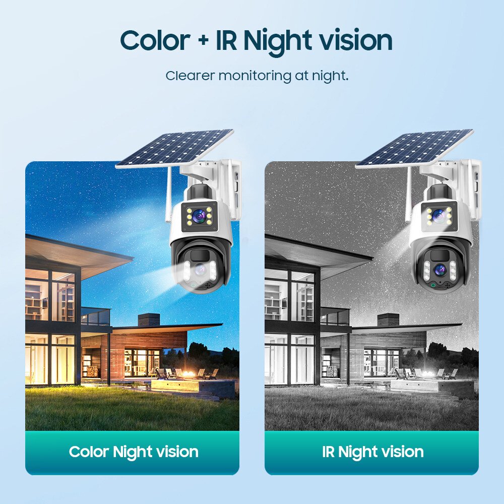 Wistino 6MP Dual lens Surveillance PTZ Battery Camera Color Night Vision PIR Detection Audio Solar Camera Sim 4G