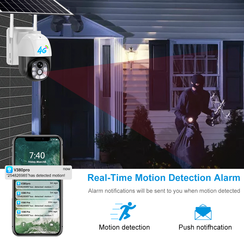 Home House Outdoor ICsee Mobile 360 PTZ Panoramic Wireless WIFI PIR Motion Sensor Alarm System CCTV Security Solar Camera