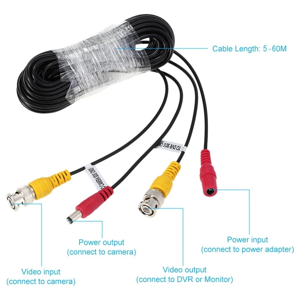Dongguan Guangying CCTV Camera BNC Video DC Power Extension Cable PVC Jacket Stock Sizes 2m 5m 10m 15m 20m 25m 30m 40m 50m 100m