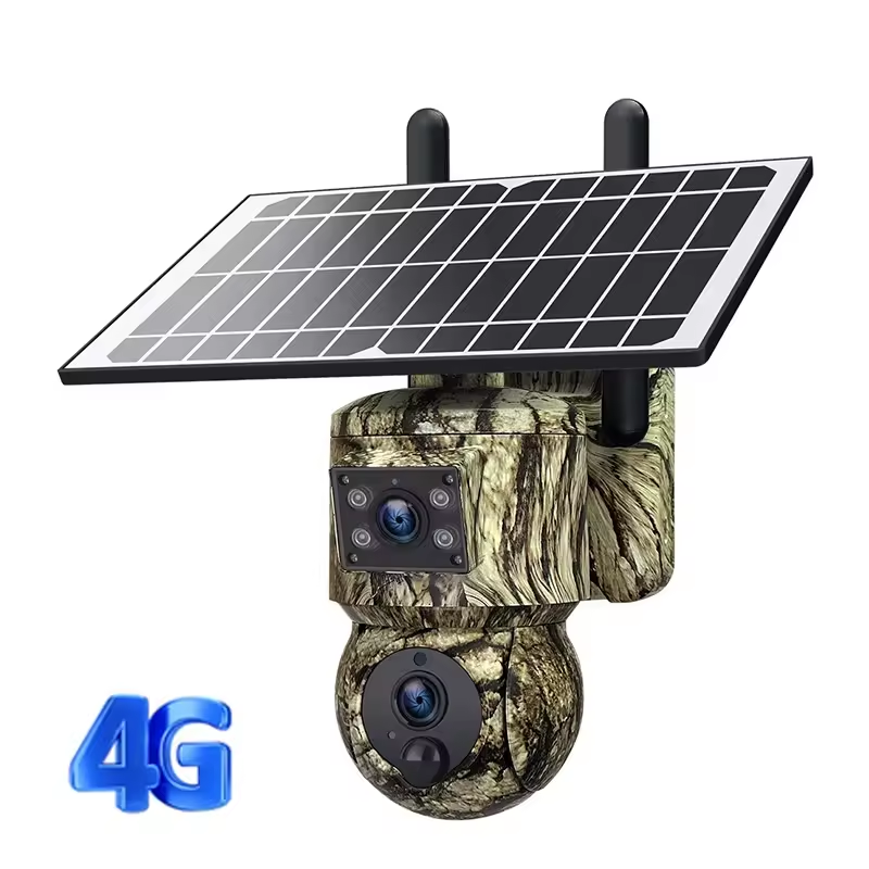 New HD 6MP 4G CCTV wireless Solar Camera GSM Outdoor Dual Lens IP66 Waterproof PTZ Hunting Trail PIR Motion Detection