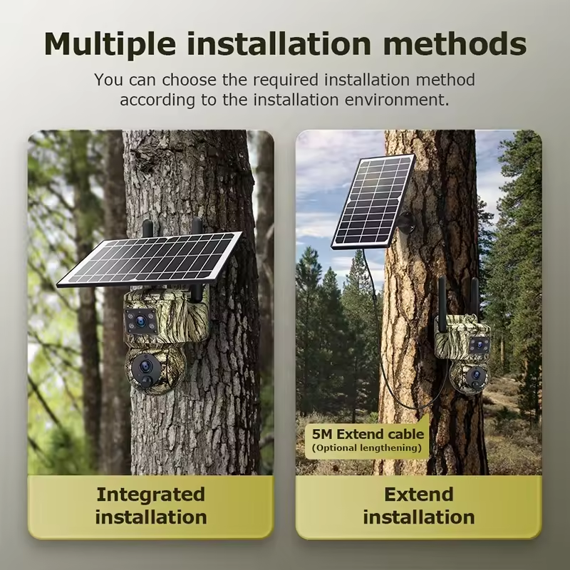 New HD 6MP 4G CCTV wireless Solar Camera GSM Outdoor Dual Lens IP66 Waterproof PTZ Hunting Trail PIR Motion Detection