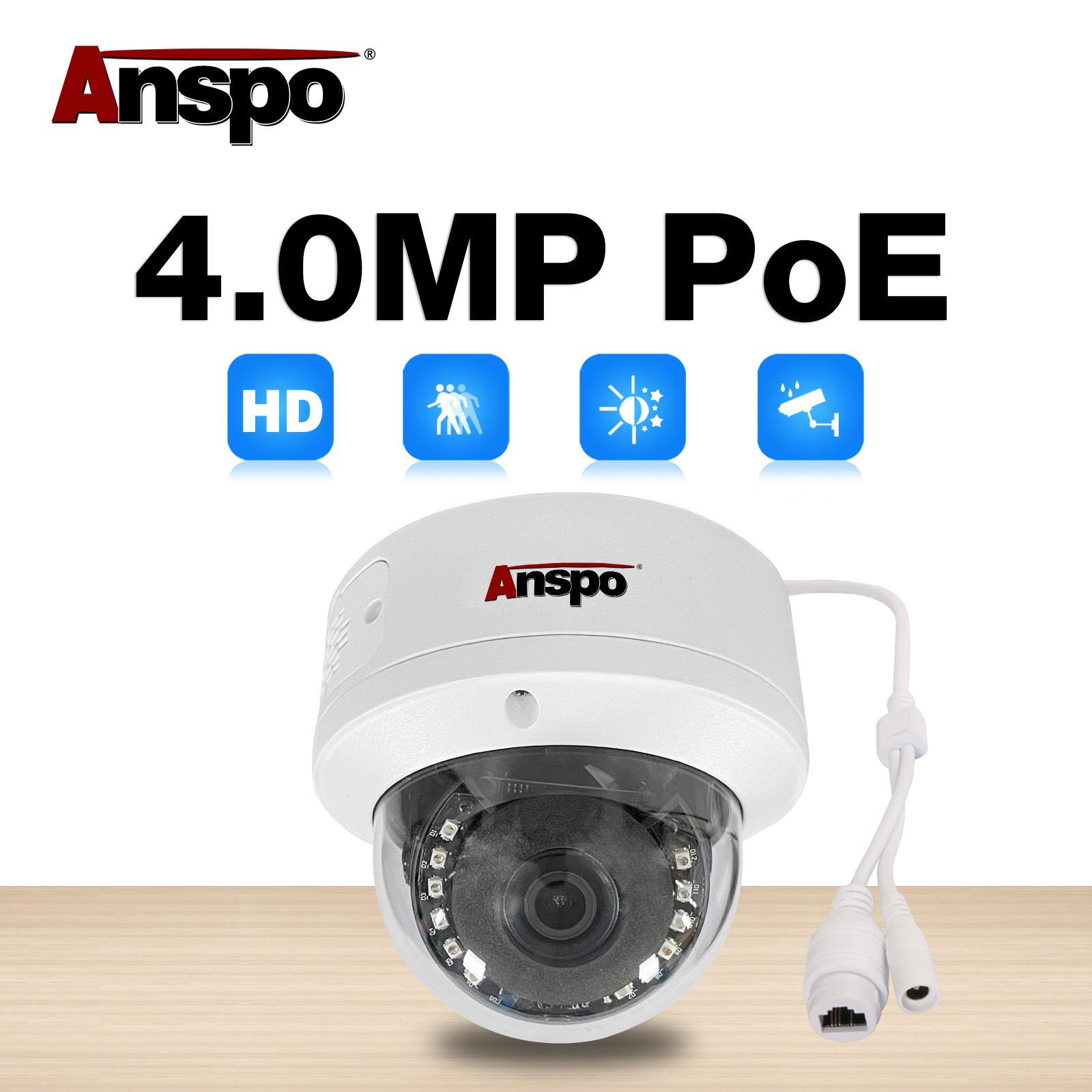 Anspo Indoor Dome IP POE Network Camera H.265 Security Audio Camera Night Vision CCTV System Surveillance camera 3mp 4mp 5mp 8mp