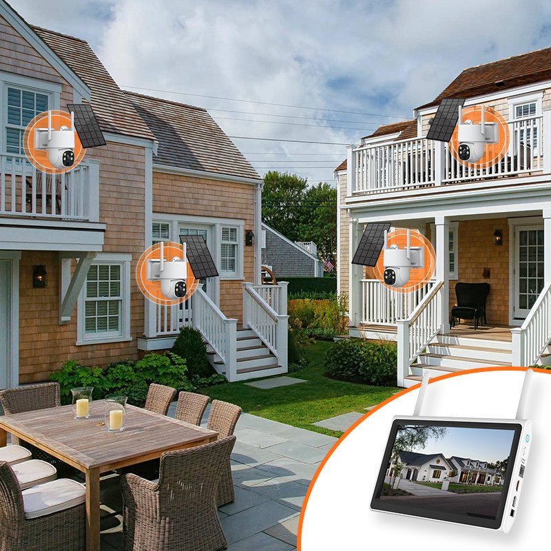 10.1 inch Monitor EseeCloud 4CH 4MP Solar Wireless CCTV Security Camera Set Surveillance System Solar Power WIFI Camera NVR Kit