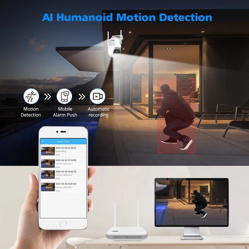 4CH/6CH/8CH Wireless PTZ WIFI Monitoring System 8MP Two Way Audio House Protection Video Wireless Security Camera System NVR Kit