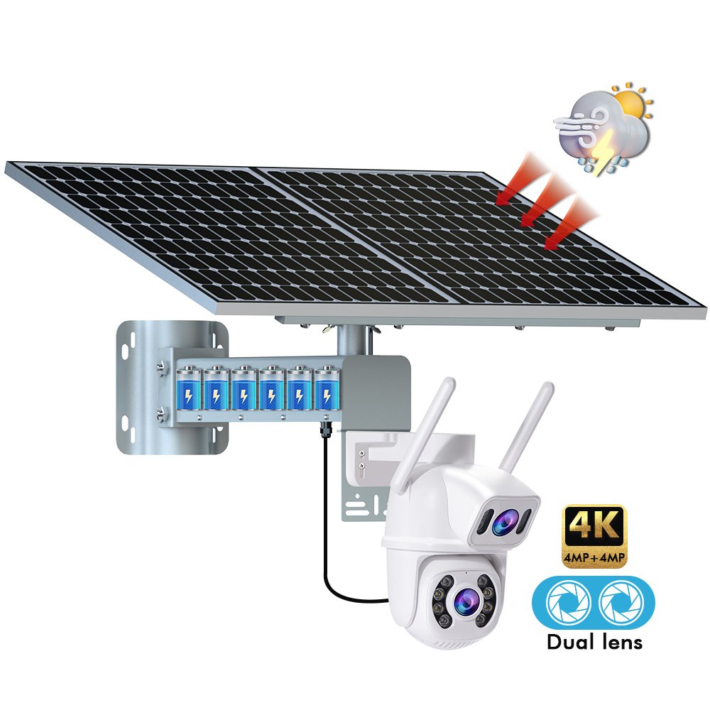 TecDeft 4k 3mp Ai Intelligent Humanoid Tracking Solar Powered Cctv Camera Dual Lens PTZ Solar Outdoor Camera IP