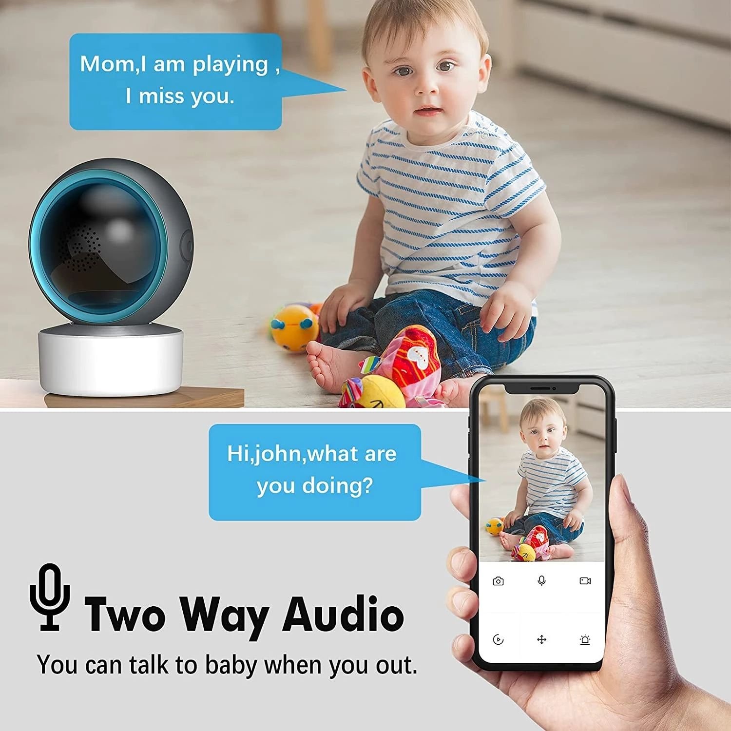 Sunisee Smart Home Indoor Camera wireless wifi security cam with two way audio small size AI motion detection IP Camera