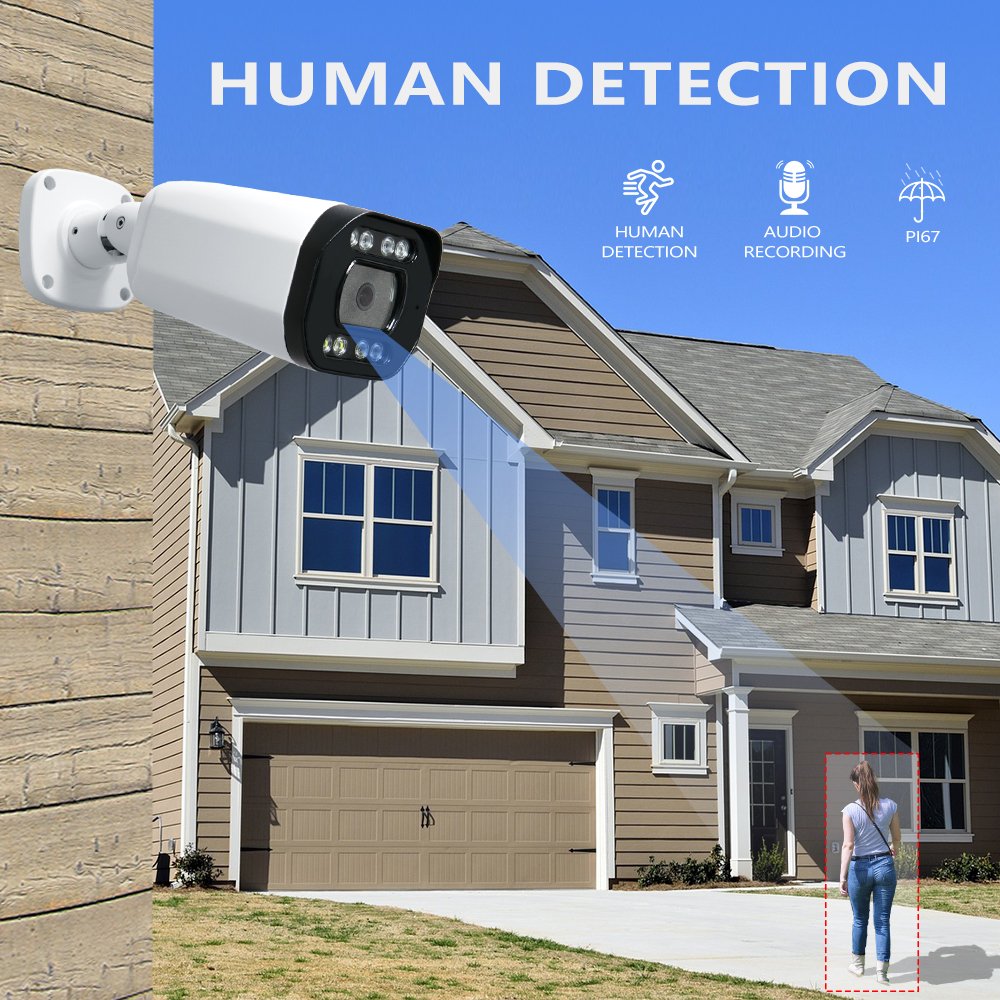 Light Night Vision CCTV Security Monitoring System IP Camera POE Network Camera Ip66 Waterproof 4MP HD Black Bullet Camera Nvr