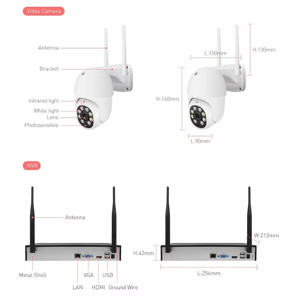 3MP 4k security CCTV camera system Wifi NVR Kit PTZ camera 4 channel 3 megapixel wireless video security camera system wireless