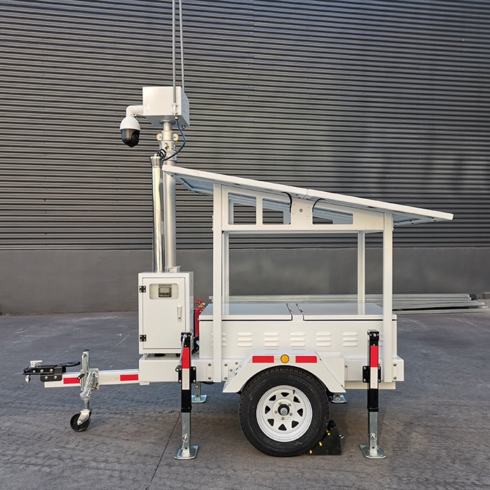 Portable Tower CCTV Digital Camera Mobile Solar Surveillance Trailer For Parking Lot Security