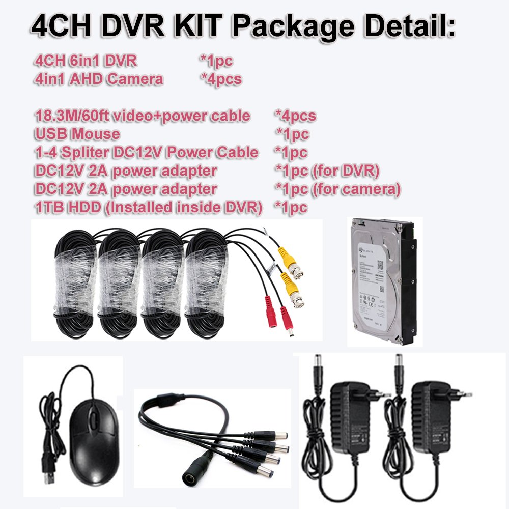 Factory Direct price cheap 4 cameras HD Night vision 1080p 3.6mm lens XMEYE 4 camera security system