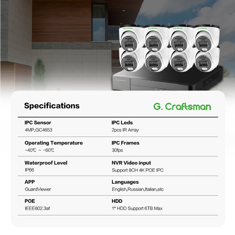 GA-DFI-M4G-K8 4MP IP POE Turret Eyeball Dome Camera with AI safety Detection Infrared CCTV Security NVR System Outdoor Indoor