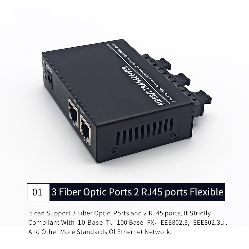 10/100M fiber Converter 2 RJ45 UTP 3 SC Fiber Port Duplex Fast Ethernet Fiber Optical Media Converter 3F2E