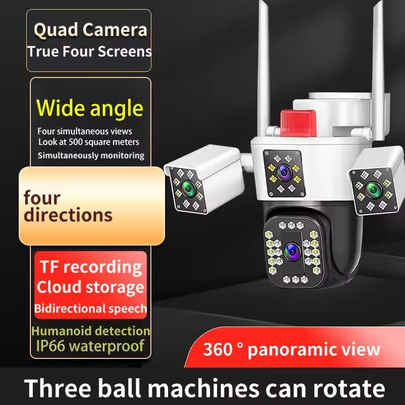 IPC360 Wifi 6MP Four Lens Three-Screen Monitor Network Ptz CCTV Security Camera Auto Tracking WiFi IP Surveillance Bullet Camera