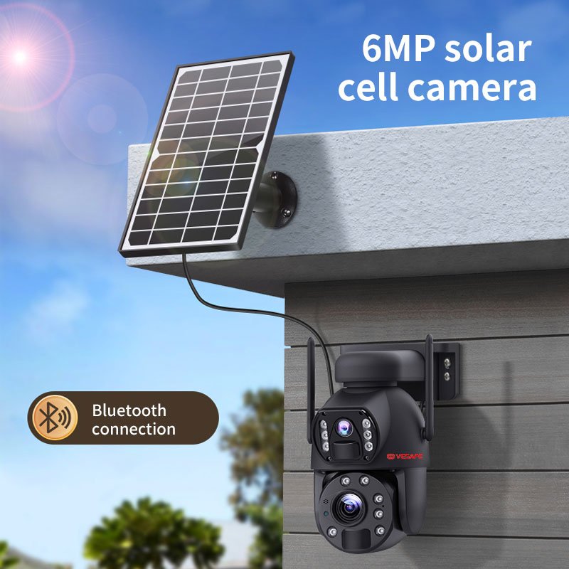 VESAFE Outdoor 6MP Dual lens 20X zoom CCTV Camera Solar Panel Battery Waterproof Camera PTZ Low Power Floodlight Camera