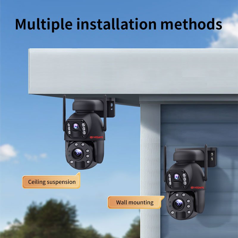 VESAFE Outdoor 6MP Dual lens 20X zoom CCTV Camera Solar Panel Battery Waterproof Camera PTZ Low Power Floodlight Camera
