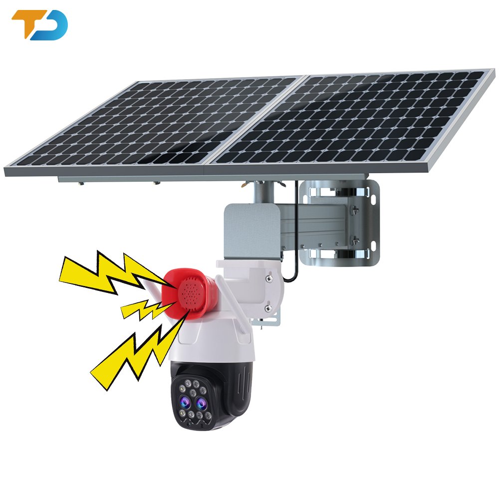 TecDeft Dual Lens 4mp+4mp 10x optics Zoom Solar PTZ 4G Sim Card Two-way Audio Cctv Security Camera Speaker System Solar Power