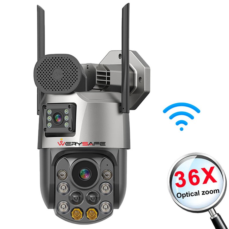WERYSAFE 2024 Dual Lens Outdoor 6MP PTZ Cameras 500m NVR Project 36X Zoom Wifi Multi-Cam System Micro SD Card Data Wireless
