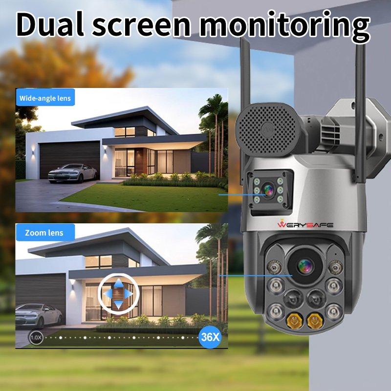 WERYSAFE 2024 Dual Lens Outdoor 6MP PTZ Cameras 500m NVR Project 36X Zoom Wifi Multi-Cam System Micro SD Card Data Wireless